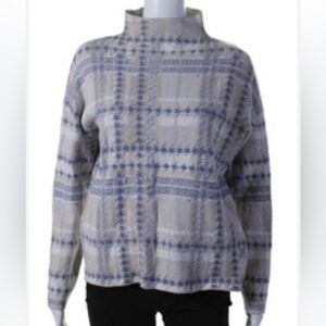 Rachel Zoe Plaid Houndstooth Mock Neck Sweater, M